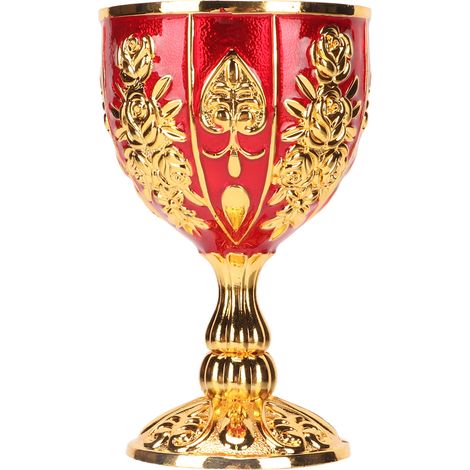 Calice doré de 10 cm avec motif vintage en relief, élégant verre à vin chaud doré et rouge pour banquets et fêtes.