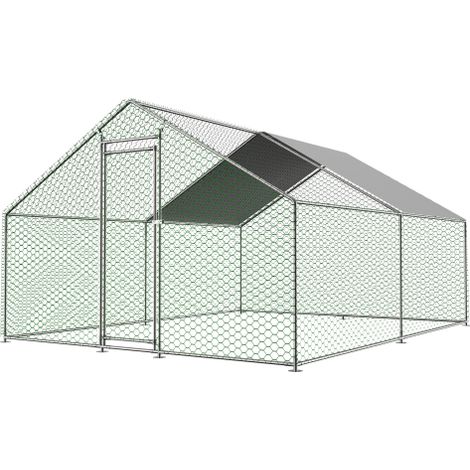 Recinto per polli 3x4x2 m con chiusura di sicurezza e telo in PE impermeabile, recinto in metallo per polli, conigli e altri piccoli animali (1/5)