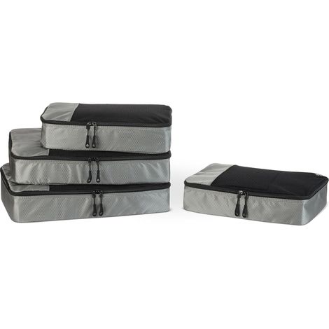 Amazon Essentials Ensemble de 4 Cubes de Rangement, Organisateurs de Voyage Double Fermeure Eclair, Dessus en Maille, 100% Polyester, 2 Taille M/2 Taille L, Gris (Anciennement Amazon Basics) (1/5)