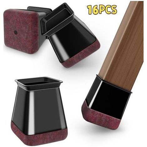Pack of 16 black square silicone foot protectors, size S (13-20 mm), to reduce noise and prevent scratches (1/5)