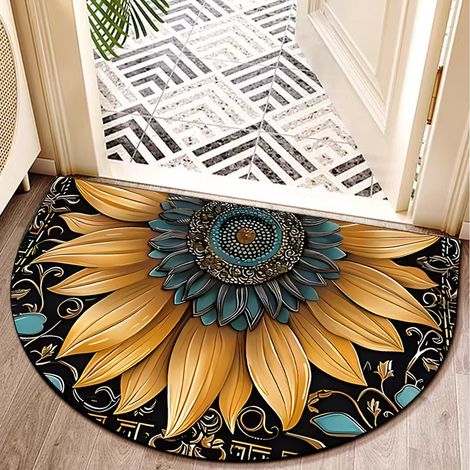 Tapis antidérapant, paillasson demi-cercle unique, tapis de nettoyage, adapté à la décoration des entrées intérieures et extérieures des garages et des maisons - 5080cm [Velours cristal, fond en plast