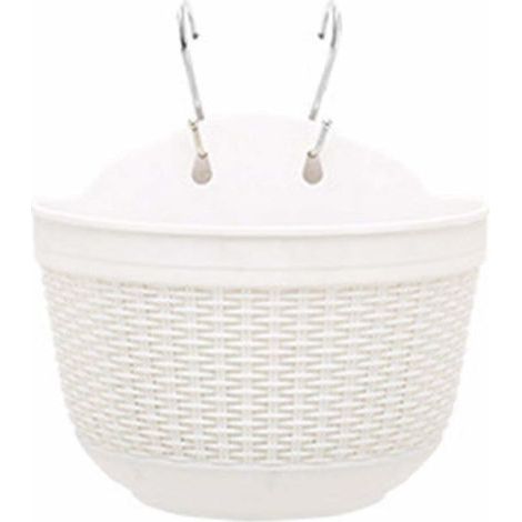 Pot de fleur auto-arrosant à suspendre avec réservoir d'eau pour décoration murale ou de jardin 25 x 16,5 x 15 cm,blanc (1/5)