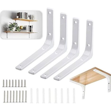 Set di supporti per mensole - staffa bianca 200x150 mm - acciaio inox - supporto per mensole di livello industriale - montaggio a parete con staffa metallica