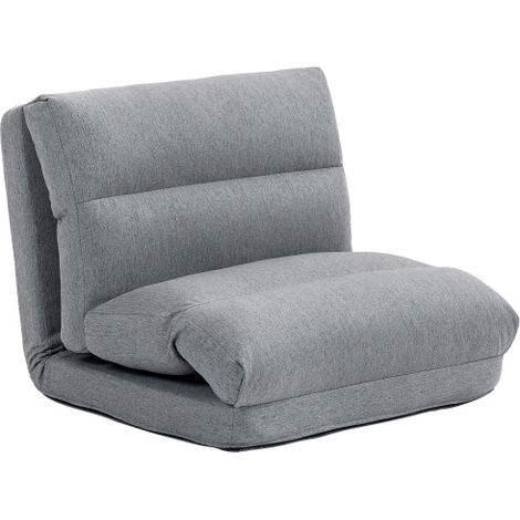 Chaise de sol pliable — Dossier réglable sur 6 positions, coussin d'assise épaissi, fonction inclinable, tissu aspect lin, gris (1/4)