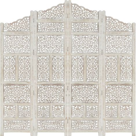 Paravent,Cloison de séparation, Pièce Protéger Privée,Brise Vue 4 panneaux Blanc 160x165 cm Bois manguier FNBD94602 (1/5)