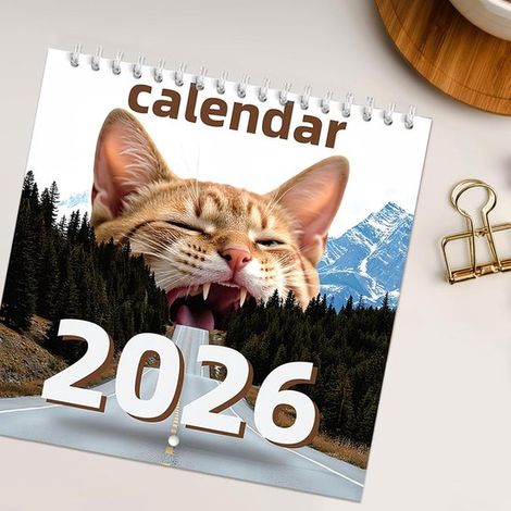 Calendario 2026, Calendario da parete con simpatici gatti, Calendario mensile con festività, Calendario da parete formato A4 verticale, per ufficio o cucina (1/5)