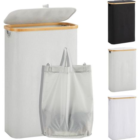 Wäschekorb mit Deckel 48L faltbarer Bambus Laundry Basket Grau (1/5)