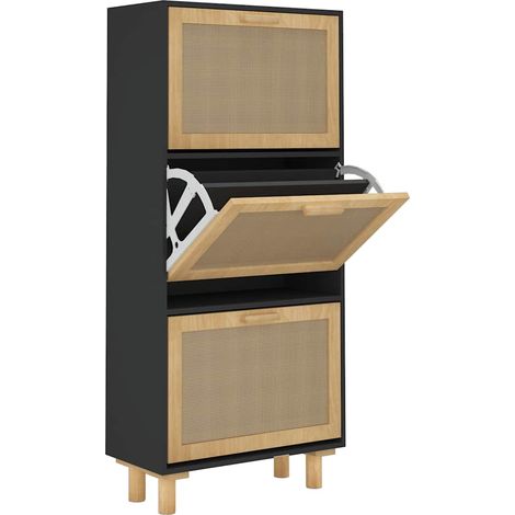 Maison Exclusive - Scarpiera Nero 52x25x115cm Legno Multistrato e Rattan Naturale (1/5)