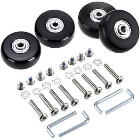 4 PCS Bagages Roues de Rechange pour Valise Trolley Chariot 45x18 mm, Roulette de Remplacement Caoutchouc Métal Luggage Kit Roulements Pivotants Réparation Roues Noir (1/4)