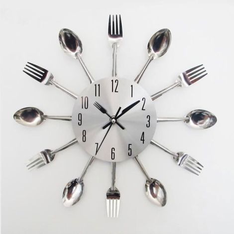 Horloge murale moderne en forme de ruban avec coutellerie ustensile de cuisine (1/2)