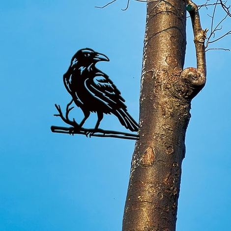 Décoration de jardin en métal : corbeau silhouette noire, piquet décoratif pour pelouse ou terrasse. (1/5)