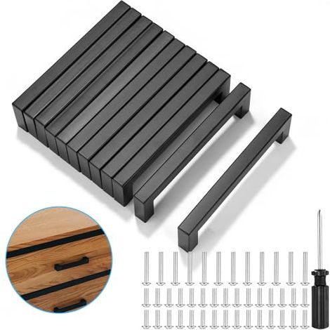 [JAMAIS UTILISÉ]Lot 12 poignées  noires espacement des trous,128mm acier inoxydable poignées,Poignee Porte Coulissante,Poignee barre  poignee cuisine,Noir Finition Mate Acier Inoxydable SDH-12 (1/5)
