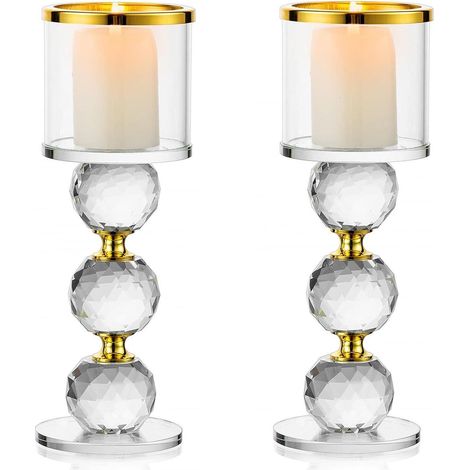 Kerzenständer Kristall Glas Set Stabkerze Extra Gro&xDF x 2 Gold (1/5)