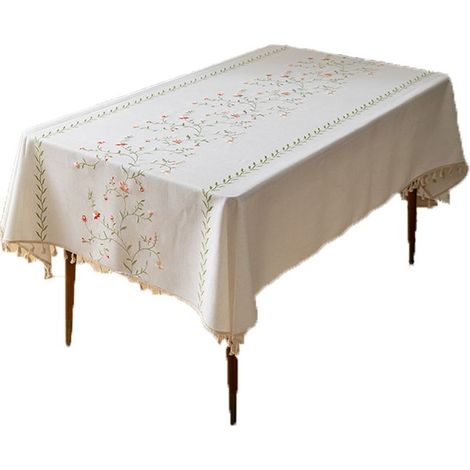 Nappe nordique en imitation coton et lin - nappe - toile cirée - linge de table - Nappe rectangulaire imperméable et résistante à l'huile - Nappe style bohème - Nappe lavable avec pompons - 140 x 260 (1/5)