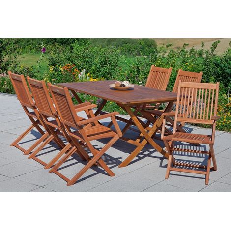 Rio Set 7tlg 6 Sessel Tisch 110(160)x90cm Eukalyptus