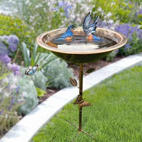 Comedero y baño de aves metálico estilo vintage, fácil de instalar y limpiar, diámetro 30,5 cm, ideal para jardín, césped, terraza y patio, atrae pájaros