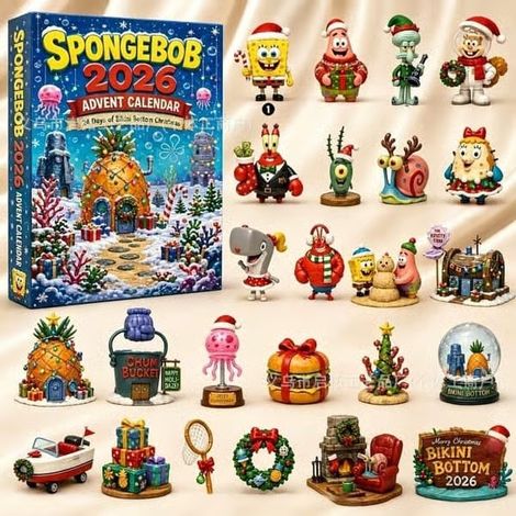 Calendrier de l'Avent Père Noël en verre de mer 2026 – Petit Père Noël Compte à rebours de Noël Bob l'éponge Bob l'éponge (1/5)