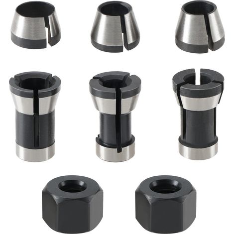 Lot de 8 mandrins de serrage avec écrous à vis, adaptateur de pince de défonceuse électrique, 6 mm, 6,35 mm, 8 mm pour machine de gravure (1/5)