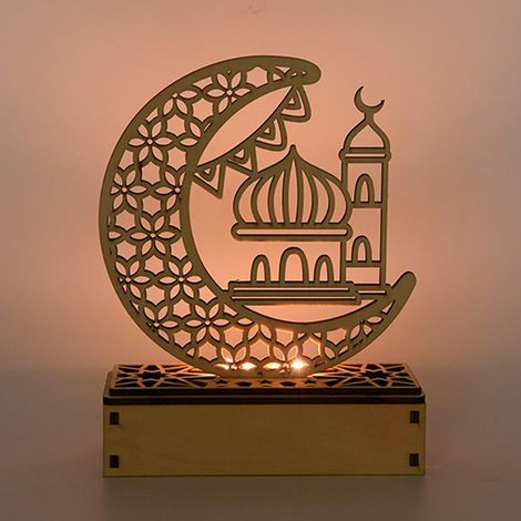 Décorations LED pour l'Aïd et le Ramadan, sculptures ajourées en bois, lampe de table durable, artisanat (1/5)