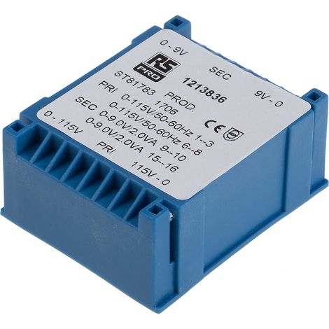 Transformateur pour circuit imprimé, Vin V c.a., Vout 2 x 9V c.a., 2 sorties, 4VA ( Prix pour 1 ) (1/2)