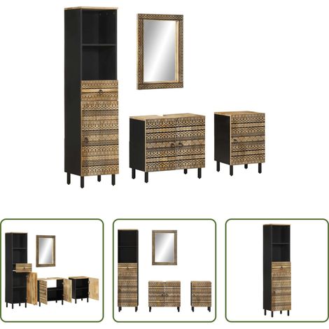 Holz Badmöbel - 4-tlg. Badmöbel-Set Massivholz Mango (1/5)