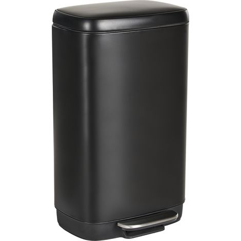 Cubo de basura moderno con pedal y tapa para cocina material sintético de hierro con recubrimiento de polvo a prueba de huellas dactilares negro Ecocollect