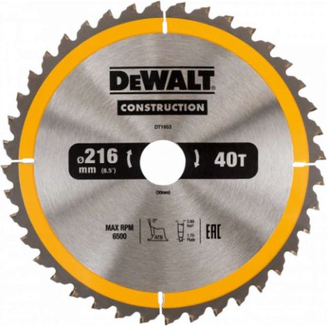 Dewalt – Lame de scie circulaire 216mm – 40 dents pour bois avec clous – Alésage 30mm – Trait de coupe 2.6mm – Construction robuste (1/10)