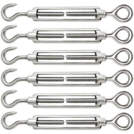 6 Pieces Cable Tensioner M6 Cable Tensioner Stainless Steel 304 Adjustable Turnbuckle Hook and Eye for Wire Tensioner Cable Steel Rope Hook Tensioner Accessories (1/4)