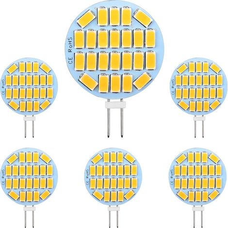 G4 LED 3W, AC12-24V, 300LM Warm White 3000K, 24x5730 SMD, Equivalent to 30W Halogen Bulb, Non-Dimmable, G4 Round LED Bulb for Cabinet Light, Lighting, Recessed Lighting, 6-Pack (1/5)