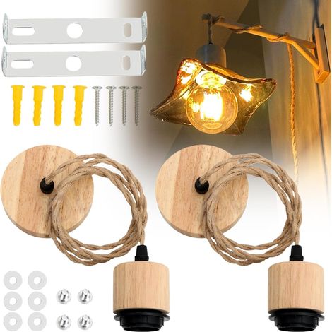 Hemp Rope Pendant Lamp,4ft E27 Vintage Hemp Rope Pendant Lamp Holder Lamp Holder Industrial Hanging Kit E27 Lamp with 120cm Cable (1/5)