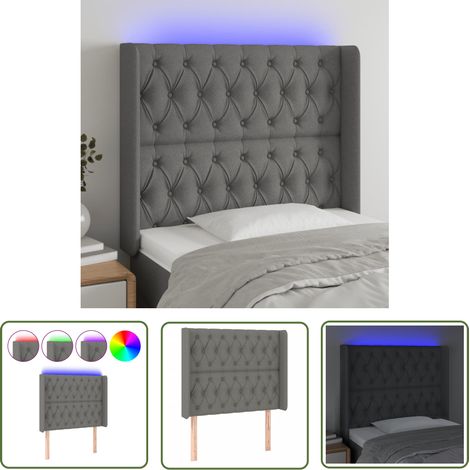 The Living Store Tête de lit à LED Gris foncé 103x16x118/128 cm Tissu - Tête De Lit Led - Têtière De Lit - Éclairage Led - Chambre À Coucher - Décoration Murale (1/5)