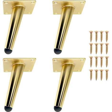 Lot de 4 12cm Pieds de Meubles Pied de Table Doré Incliné en Métal Durable, Jambe de Table, Pieds de Canapé pour Remplacer ou Ajuster la Hauteur des Tables de Chevet, Canapé, Meubles TV, Fauteuil etc