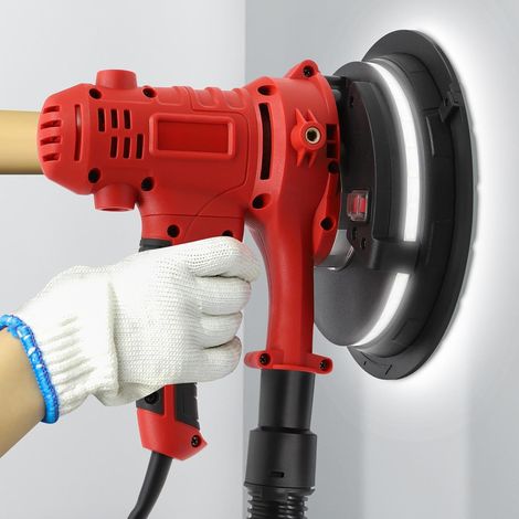 Ponceuse à sec, disques abrasifs 1200-2500 tr/min, ponceuse de plafond avec aspiration et 6 feuilles de papier abrasif, double plateau LED, ponceuse murale adaptée pour les murs en plâtre, les (1/5)