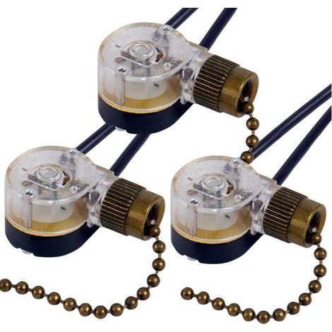 Lot de 3 interrupteurs de ventilateur de plafond ZE-109 avec chaîne de traction de rechange (bronze) (1/4)