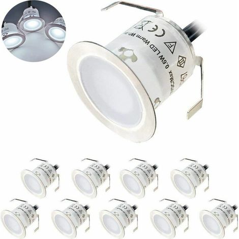 Tigrezy - Confezione da 10 mini faretti LED da incasso per esterni - IP67 impermeabili - Bianco luce diurna 4500K - Lampada da terra 32MM 0,6W DC12V