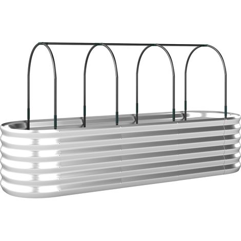 Orto Rialzato e Fioriera con Graticcio e Serra 200x60x103 cm in Metallo Galvanizzato Argento (1/5)