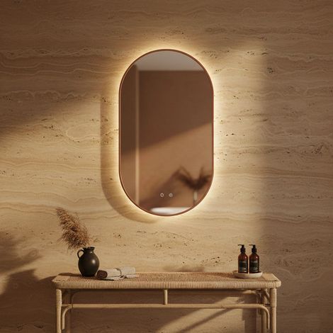 Exagonshop Specchio 90x50 retroilluminato 3 Led oro rosa