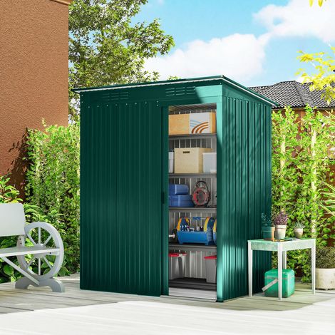 Abri jardin métal Vert bouches aération porte coulissante 159x106x181 cm
