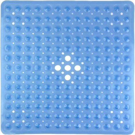 Tapis de Douche Antidérapants Carré en PVC 53 × 53cm, Tapis de Bain avec Ventouse pour Cuisine et Salle de Bain - Bleu (1/4)