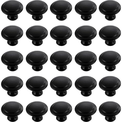 Boutons D'armoire Ronds, Boutons de Porte Noirs en Acier Inoxydable Bouton de Porte de Placard Boutons de Tiroir en Forme de Champignon Avec vis de Montage (30 mm) 25 Pièces