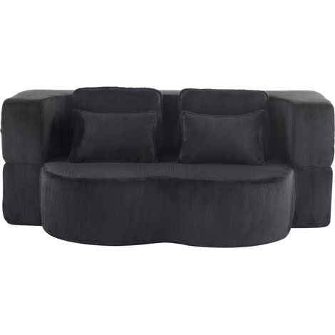 Sofá cama de suelo negro moderno con 4 cojines, espuma de alta densidad, sin montaje (1/5)