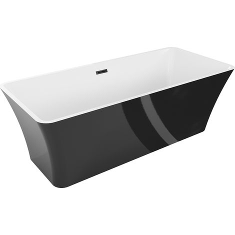 Mexen Tonia ba帽era exenta 170 x 75 cm, blanca/negra, rebosadero negro - 52171707575-70 (1/5)