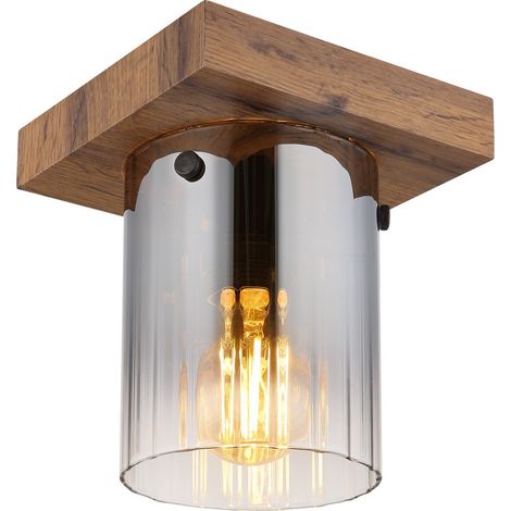 Plafonnier plafonnier lampe de salon aspect bois verre couleur fumée 1 lampe (1/5)