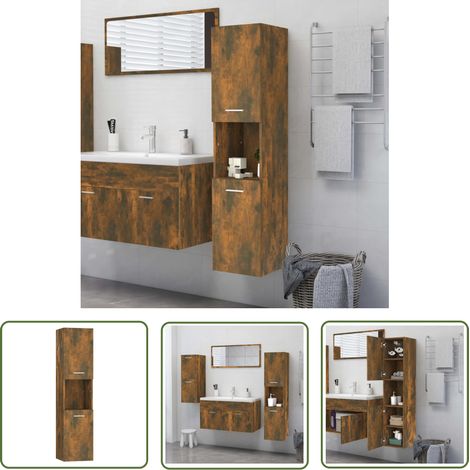 The Living Store Armoire de bain Chêne fumé 30x30x130 cm Bois d'ingénierie - Armoire De Salle De Bain - Meuble Salle De Bain - Rangement Salle De Bain - Commode Salle De Bain - Armoire Murale (1/5)