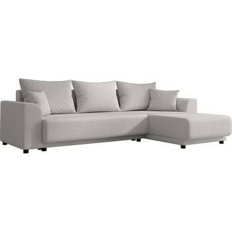 Canapé d'angle convertible et réversible en velours côtelé gris clair NESSARO (1/5)