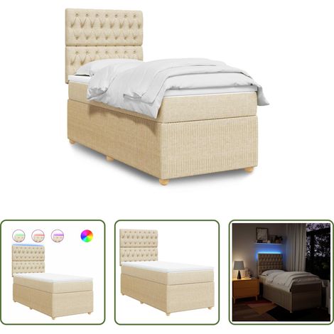 vidaXL Surmatelas - Sommier à lattes de lit avec matelas Crème 80x200 cm Tissu (1/5)