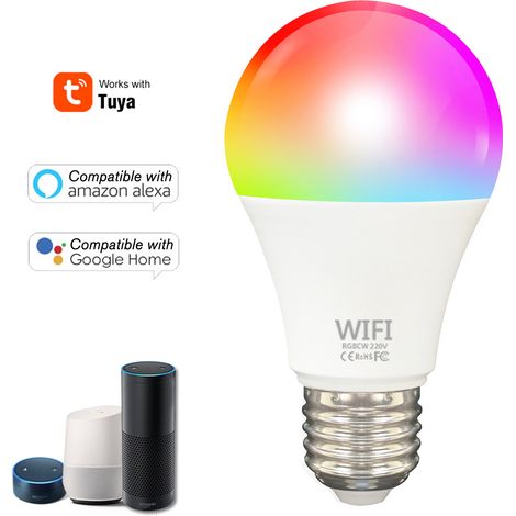 Fcmila TY007 Intelligente WLAN-Glühbirne LED RGB Farbwechsel, kompatibel mit Amazon Alexa/Home/IFTTT/Tmall Genie, kein Hub erforderlich, A19 E27, mehrfarbig, Tuya/SmartLife App-Steuerung, 220 V (1/5)