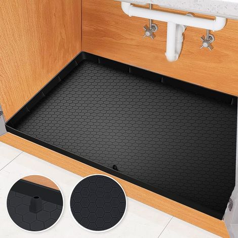 Grand Tapis sous évier pour armoire , tapis imperméable en silicone, 56 x 86 cm, protection d'armoire, plateau sous évier pour gouttes, fuites-NOIR
