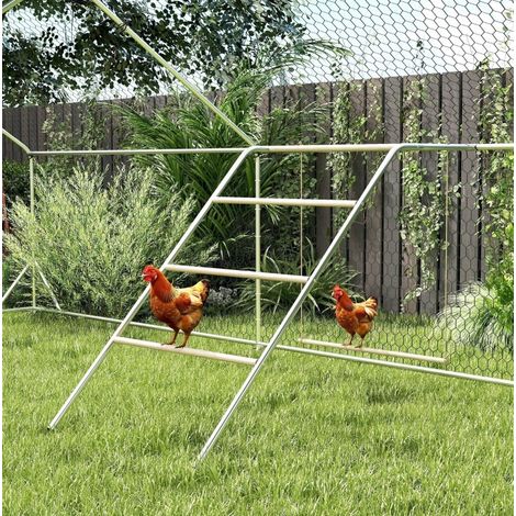 Aire de jeu pour poules 82x150x110 cm en bois et métal argenté, jardin, FloraGrace (1/5)