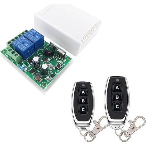 220V 230V 240V AC Commutateur à distance Sans fil Interrupteur 2 Canaux, Module Relais Récepteur RF 433mhz avec 2 Emetteur Telecommande,pour Moteur Volet Roulant porte de Garage, Pompes (1/5)